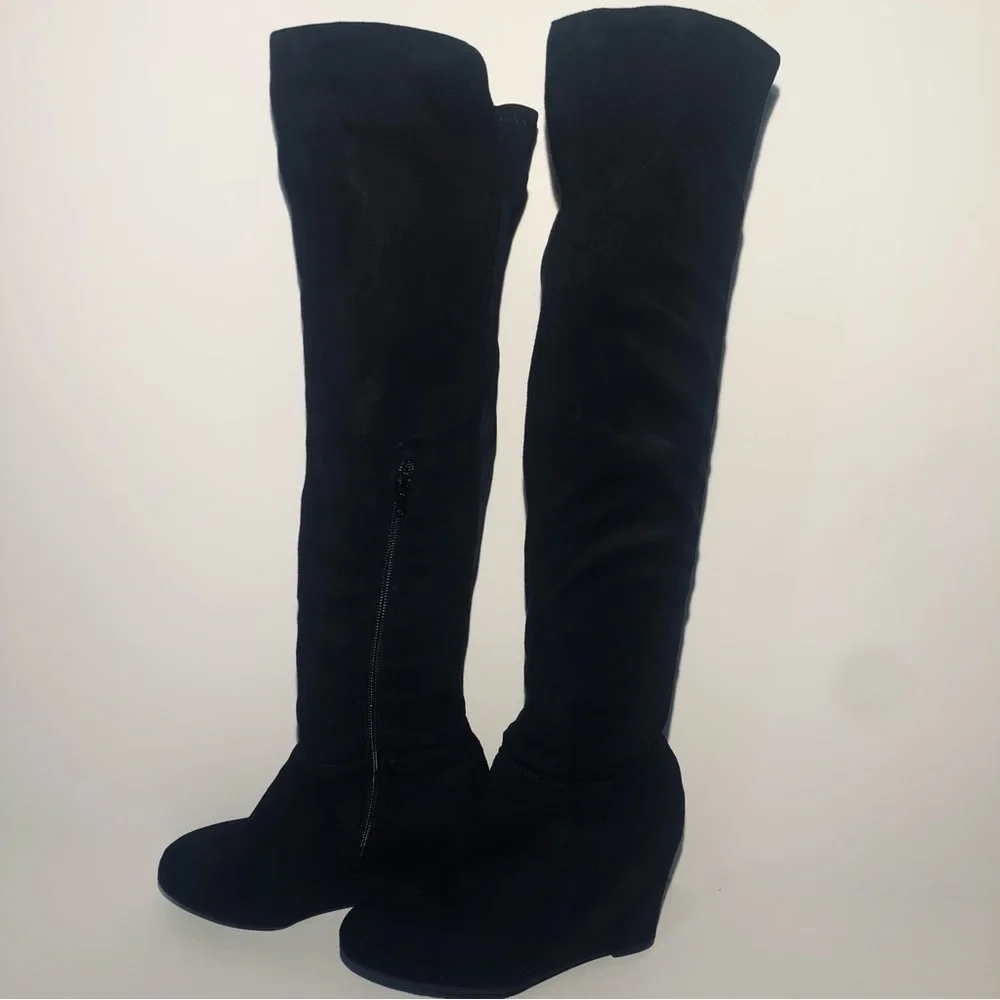 Chinese Laundry Wedge Over the Knee Suede Black Boots. Size 6/ 36.5
